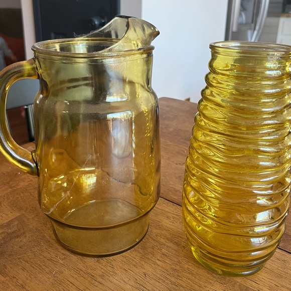 Other - Vintage yellow glass pitcher and vase